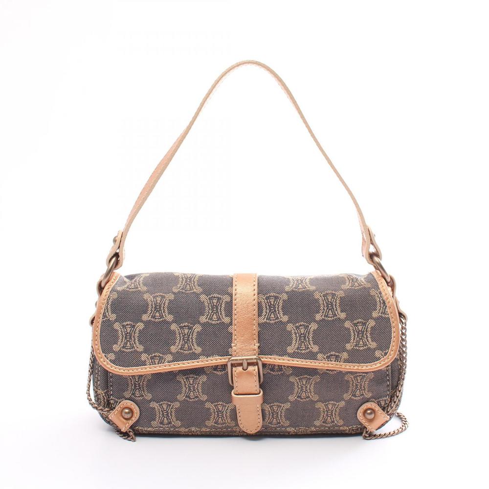 Celine Paris Macadam Handbag Bag Denim Leather Navy Blue